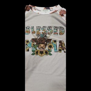 NWT Womans  Cow Print Sublimation 3/4 Sleeve T Shirt